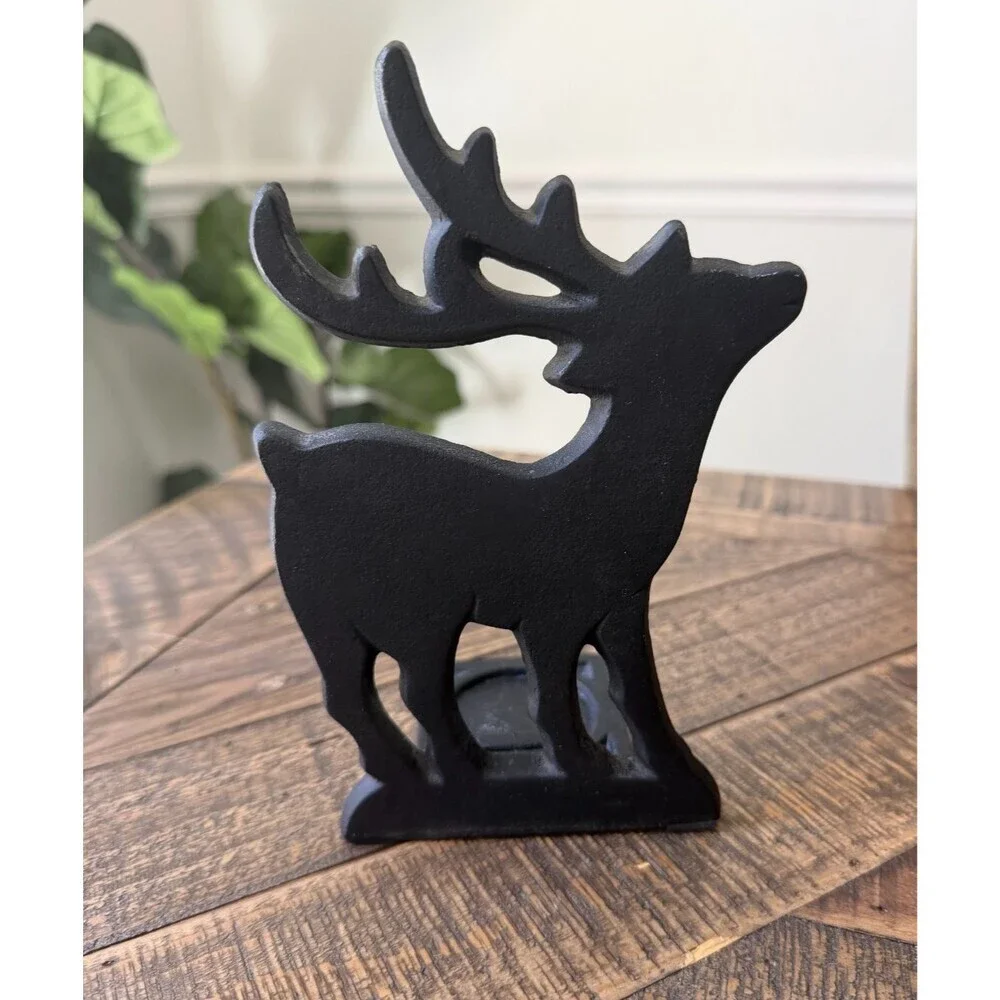 Vintage Reindeer Cast Iron Tea light Holder Christmas Winter Decor Farmhouse